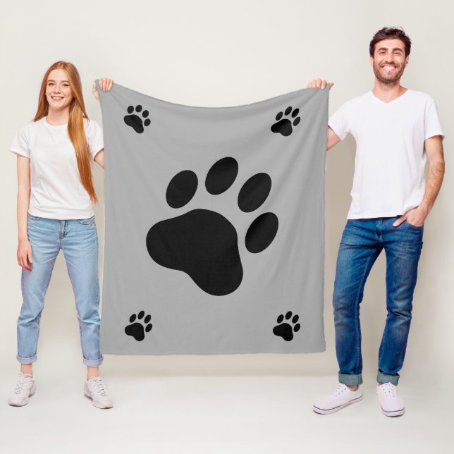 Black Dog Paw Silhouettes Fleece Blanket (In Situ)