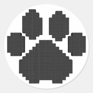 Black Dog Pawprint Building Blocks Classic Round Sticker