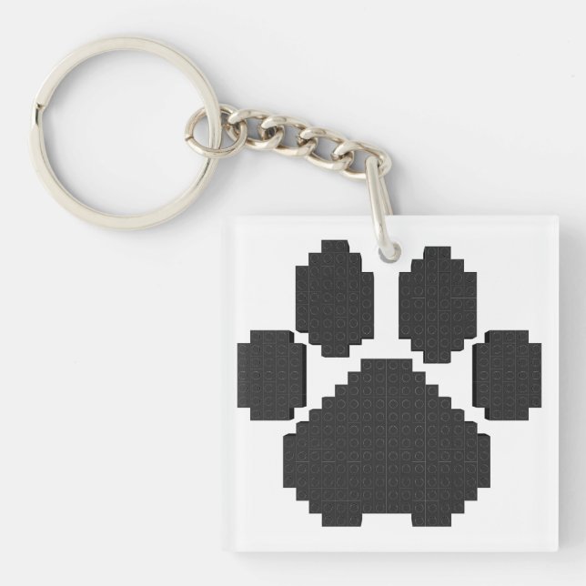 Black Dog Pawprint Building Blocks Key Ring (Front)