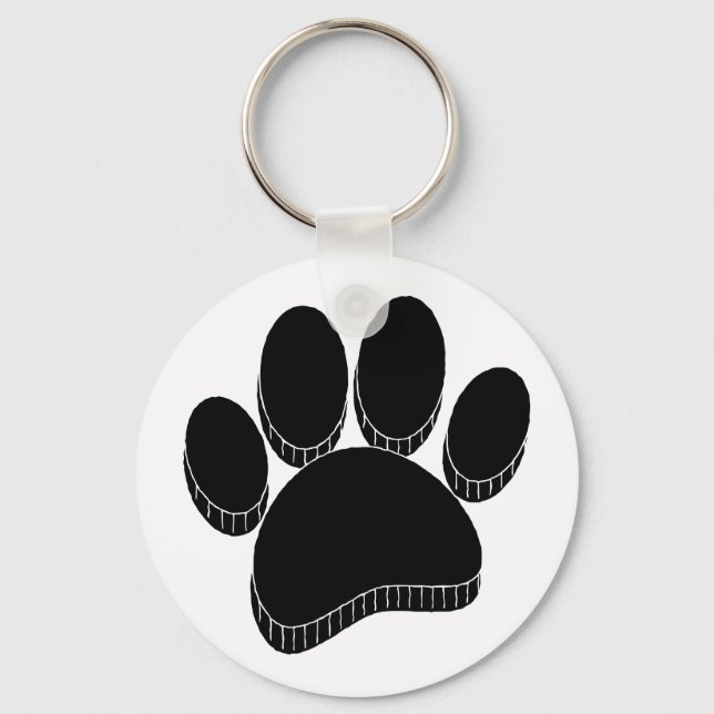 Black Dog Pawprint Hand Drawn Custom Key Ring (Front)