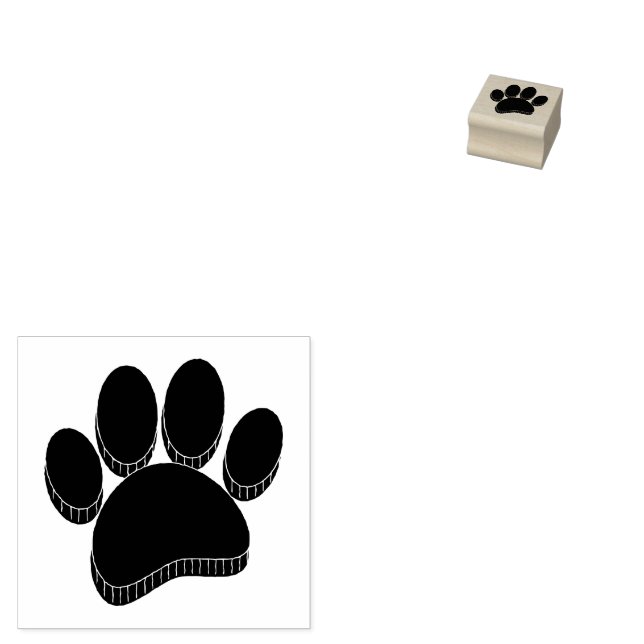 Black Dog Pawprint Hand Drawn Custom Pet Rubber Stamp (Stamped)