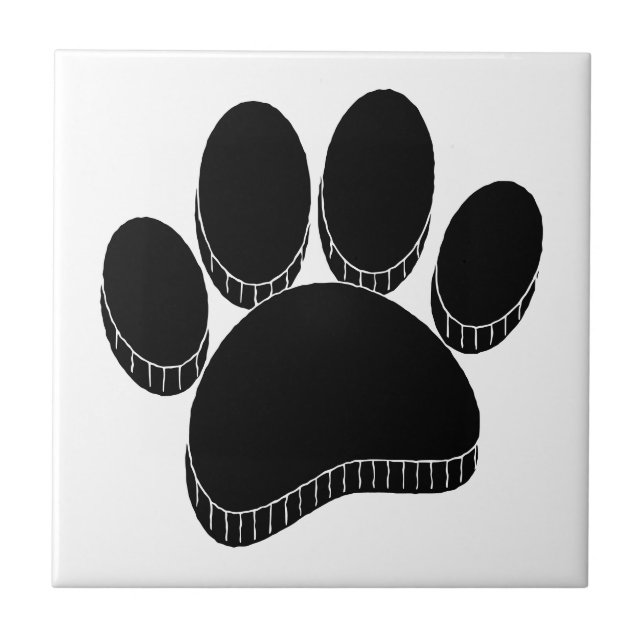 Black Dog Pawprint Hand Drawn Custom Tile (Front)