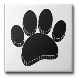 Black Dog Pawprint Hand Drawn Custom Tile