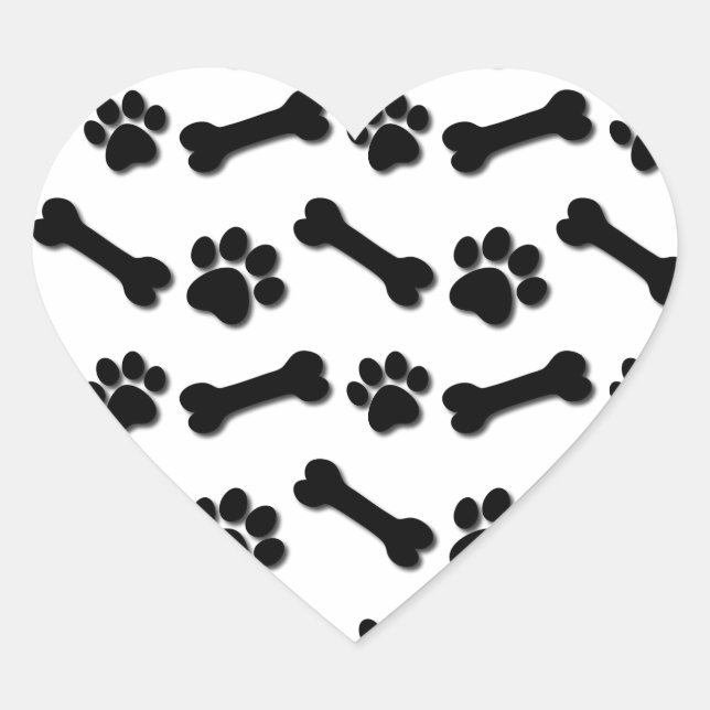 BLACK Dog Paws and Bones Custom Name and Sentiment Heart Sticker (Front)
