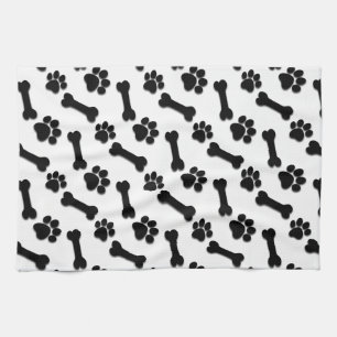 BLACK Dog Paws and Bones Custom Name and Sentiment Tea Towel