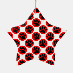 Black Dog Paws In Red Polka Dots Ceramic Tree Decoration