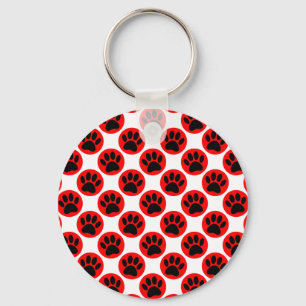 Black Dog Paws In Red Polka Dots Key Ring