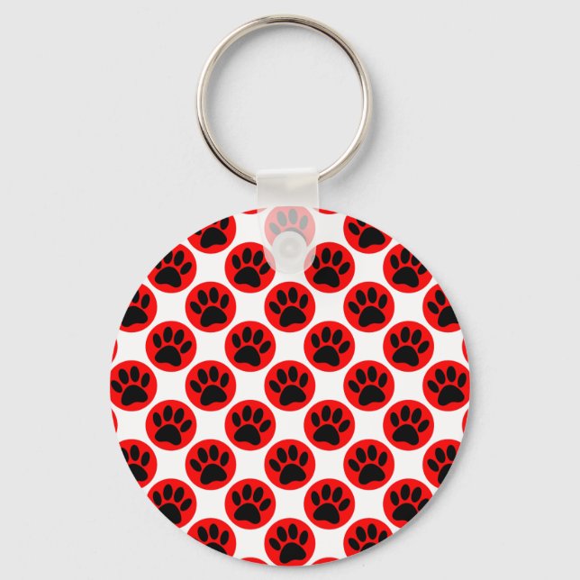 Black Dog Paws In Red Polka Dots Key Ring (Front)