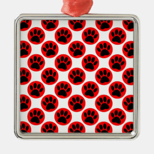 Black Dog Paws In Red Polka Dots Metal Tree Decoration
