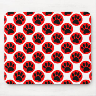 Black Dog Paws In Red Polka Dots Mouse Mat