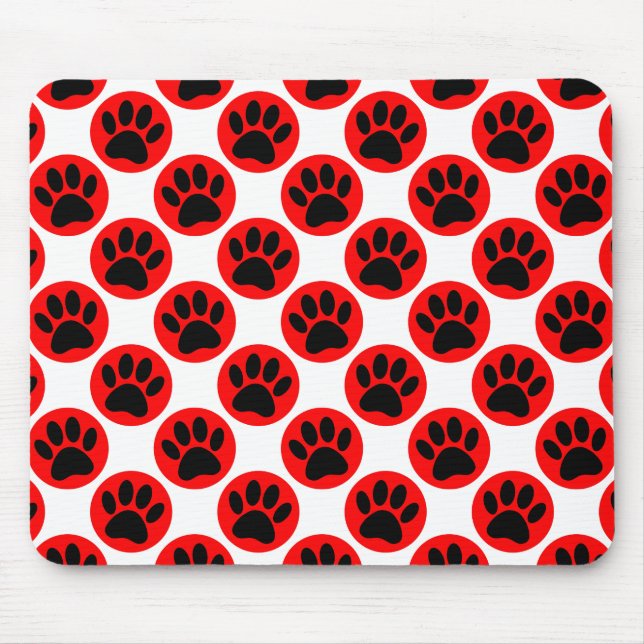 Black Dog Paws In Red Polka Dots Mouse Mat (Front)