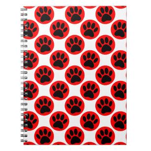 Black Dog Paws In Red Polka Dots Notebook