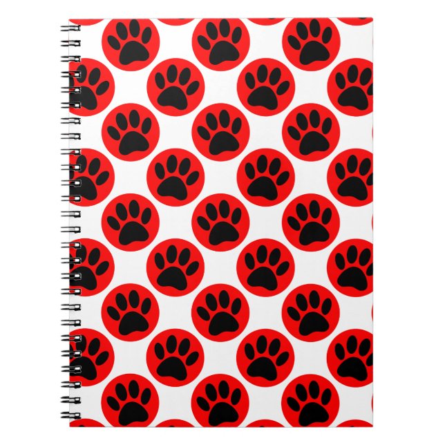 Black Dog Paws In Red Polka Dots Notebook (Front)