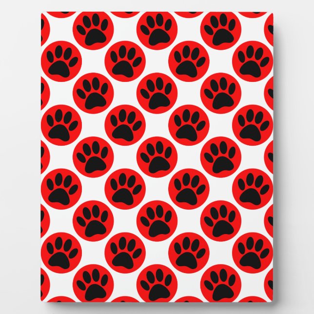 Black Dog Paws In Red Polka Dots Plaque (Front)
