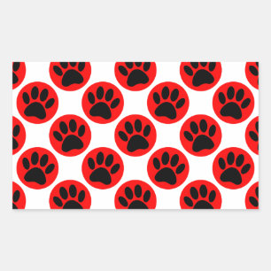 Black Dog Paws In Red Polka Dots Rectangular Sticker