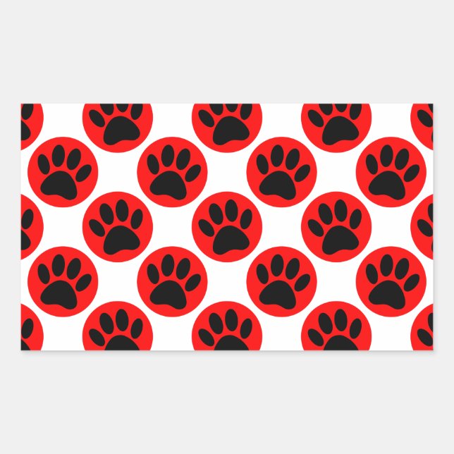 Black Dog Paws In Red Polka Dots Rectangular Sticker (Front)