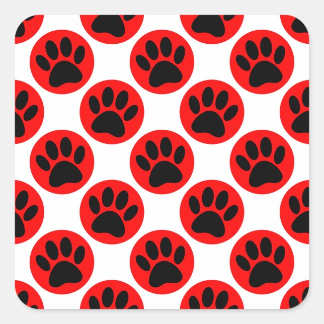 Black Dog Paws In Red Polka Dots Square Sticker (Front)