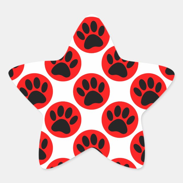 Black Dog Paws In Red Polka Dots Star Sticker (Front)