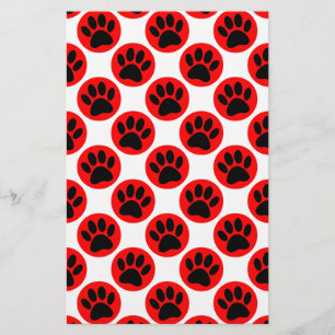 Black Dog Paws In Red Polka Dots Stationery