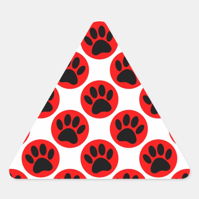 Black Dog Paws In Red Polka Dots Triangle Sticker (Front)
