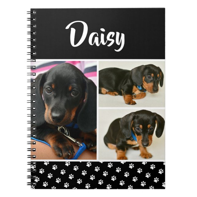 Black Dog Pet Lover Photo Collage Pawprint Notebook (Front)