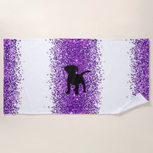 Black Dog Purple Sparkle Beach Towel
