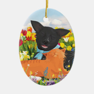 Black Dog, Red Cat Christmas Tree Ornament