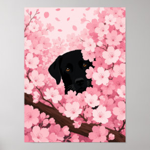 Black Dog Silhouette Wall Art — Cherry Blossom