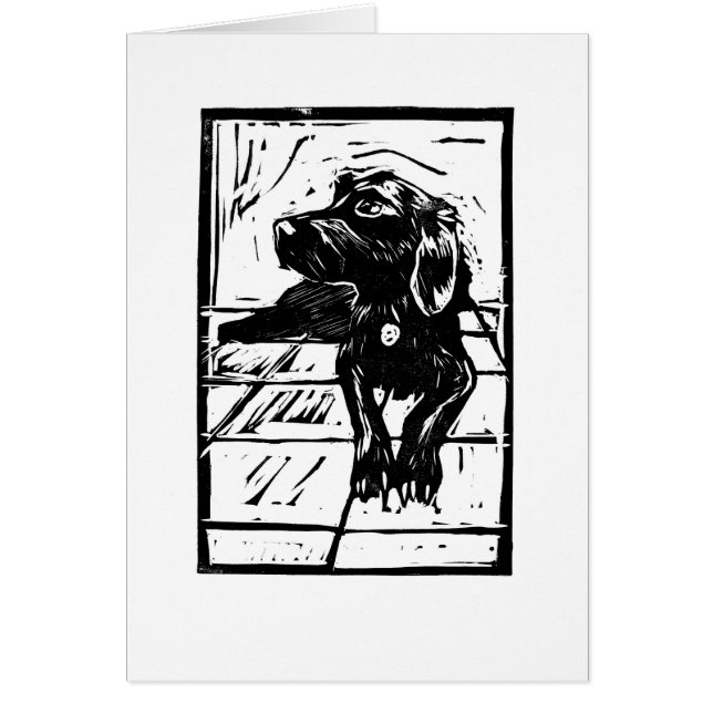 Black Dog Springador Labdrador Lino Print Card (Front)