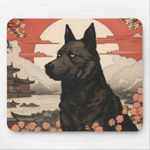 Black Dog Ukiyo-e Mouse Mat