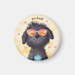 Black Dog Valentine's Day Heart Badge Kids School Magnet