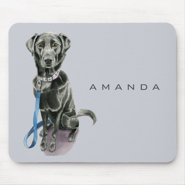 Black Dog Watercolor Painting Mouse Mat (Front)