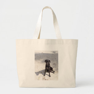 Black dog with an evil eye large tote bag