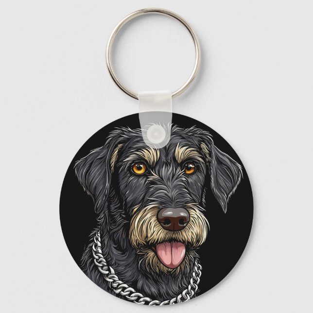 Black Dog With Chain Necklace Key Ring (Front)