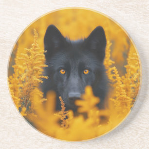 Black Dog with Stunning Gold Eyes Coaster