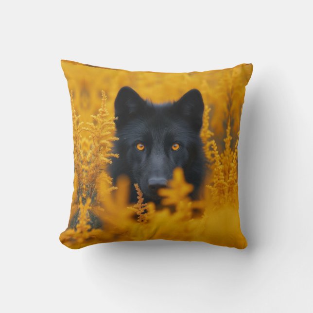 Black Dog with Stunning Gold Eyes Cushion (Front)