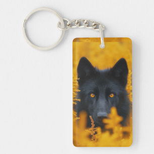 Black Dog with Stunning Gold Eyes Key Ring