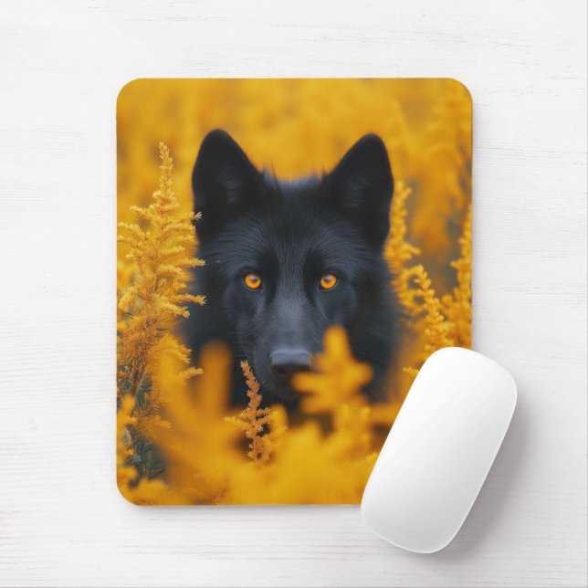 Black Dog with Stunning Gold Eyes Mouse Mat (With Mouse)