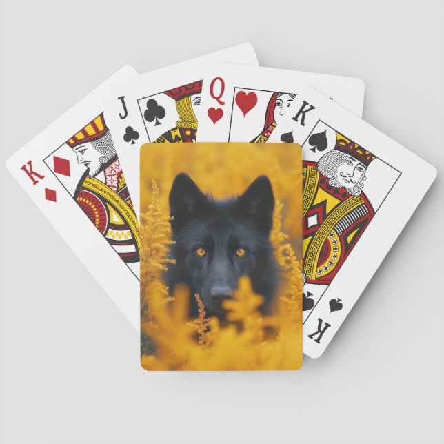 Black Dog with Stunning Gold Eyes Playing Cards (Back)