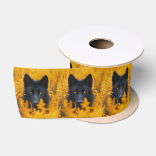 Black Dog with Stunning Gold Eyes Satin Ribbon