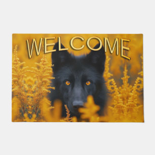 Black Dog with Stunning Gold Eyes Welcome Doormat
