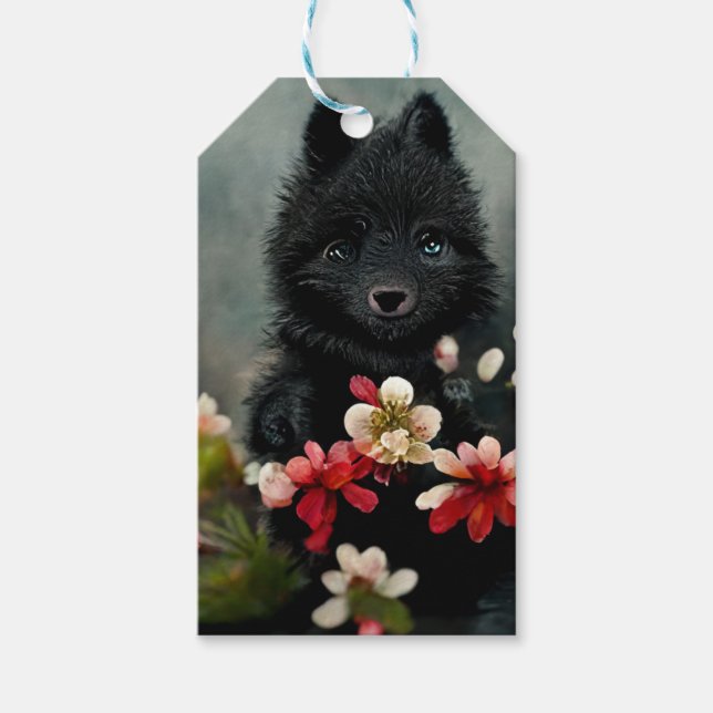 Black doggy puppy cute dog   gift tag (Front)