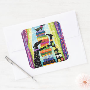 Black Dogs Balancing Book Tower Stack Square Sticker