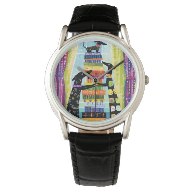 Black Dogs Balancing Book Tower Stack Watch (Front)