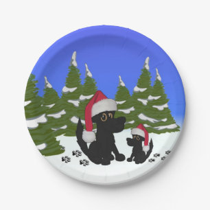 Black Dogs Christmas Paper Plate