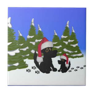 Black Dogs Christmas Tile