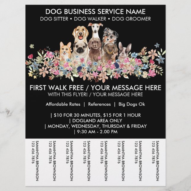 Black Dogs flowers cute puppies tickets Flyer (Front)
