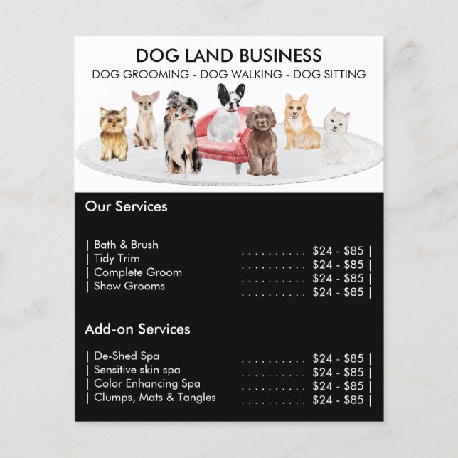 Black Dogs groomer Sitter Walker Pet Service Offer Flyer (Front)