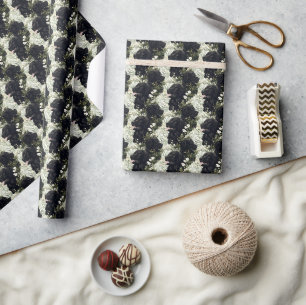 Black Dogs & White Flowers Wrapping Paper