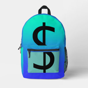 Black Dollar Sign Aqua Printed Backpack